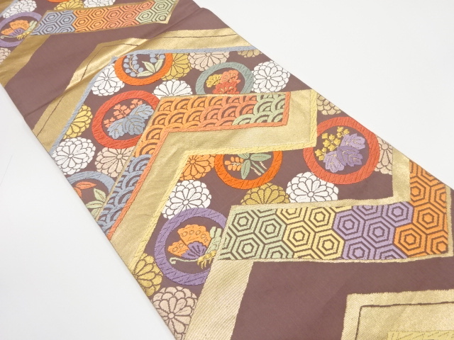 JAPANESE KIMONO / ANTIQUE FUKURO OBI / SILK / WOVEN CLASSICAL PATTERN